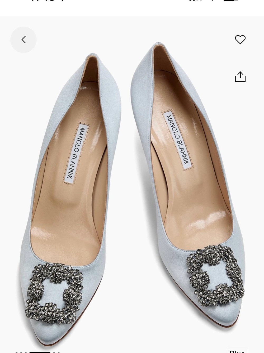 Manolo Blahnik Powder Blue Satin Hangisi 90 Crystal-Embellished Pumps 38.5